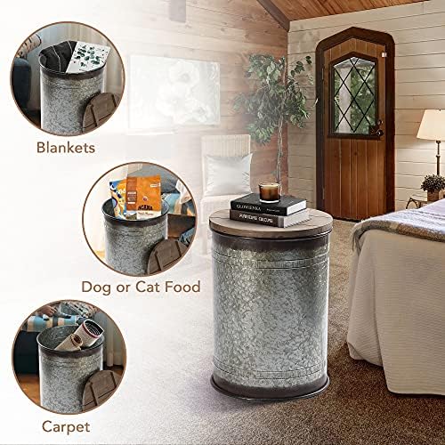 Rustic Storage Ottoman Seat Stool, Farmhouse Accent Side Table, Antique Galva...