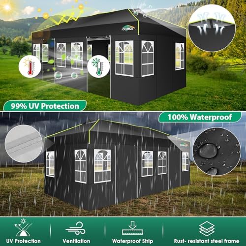 COBIZI 10x20 Pop Up Canopy Tent with 6 Removable Sidewalls, Outdoor, Black