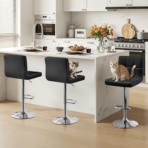 Yaheetech Bar Stools Set of 3 Adjustable Counter Height Barstools Black