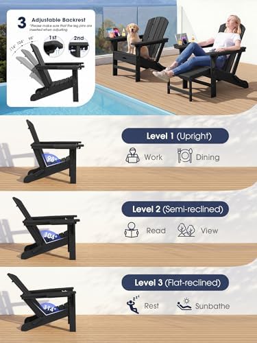 KINGYES Adjustable Folding Adirondack Chair with Footrest & 4-in-1 Multi-...