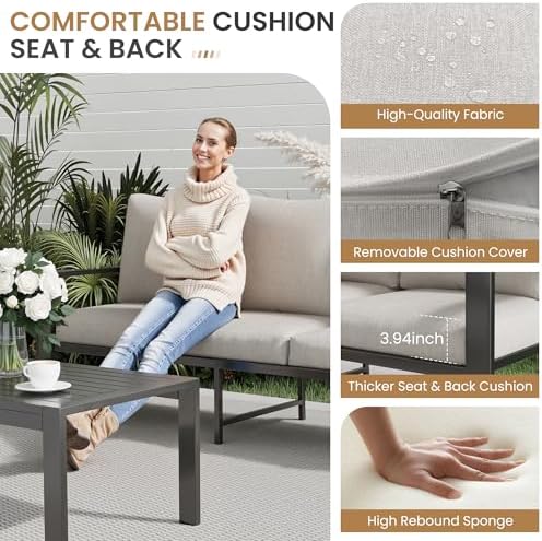 Outdoor Sofa Chair Aluminum Patio Couch Set of 2 All-Weather Patio Sofa Armch...