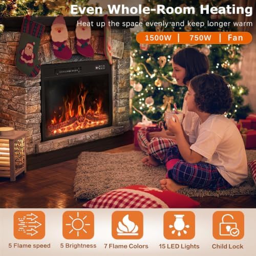 PUKAMI 36 inch Electric Fireplace with Mantel, Realistic Stone Finish Freesta...