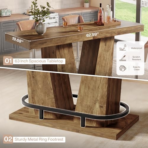 Tribesigns 62.99" Industrial Bar Table for 4-6, Rectangle Counter Height...