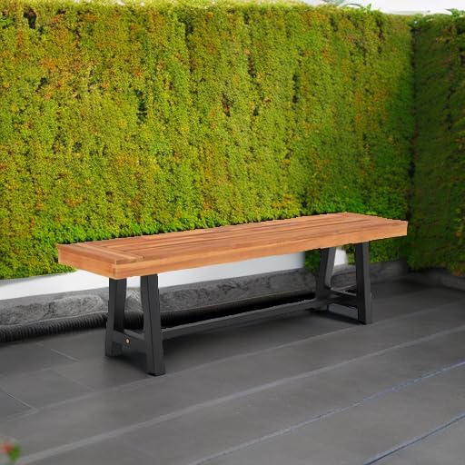 Sophia & William 63" Outdoor Wood Bench Weatherproof, Teak Finish, 1...