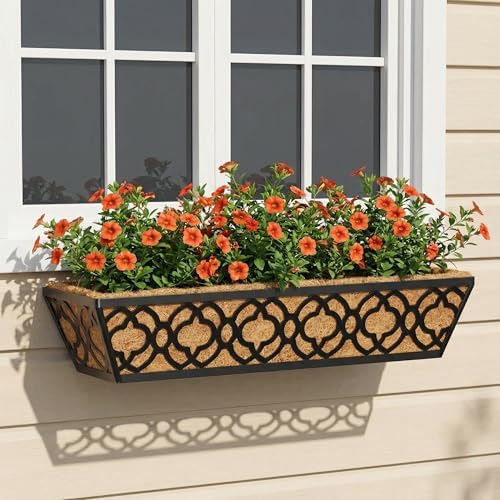 Y&M 4pcs 24 Inch Window Deck with Coconut Coir Liner, 24" Railing Pl...