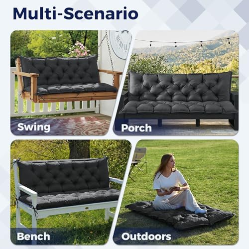 IASEAHK Porch Swing Cushions, 40×40×4 Inch, Waterproof, Dark Grey