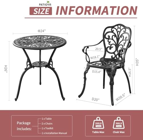 Outdoor Bistro Table and Chairs Set of 2, Outdoor Bistro Set 3 Piece with Umb...