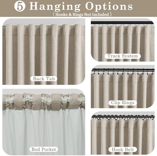 UHITECH 54 Inch Long Short Linen Bedroom Blackout Curtains 2 Panels Set