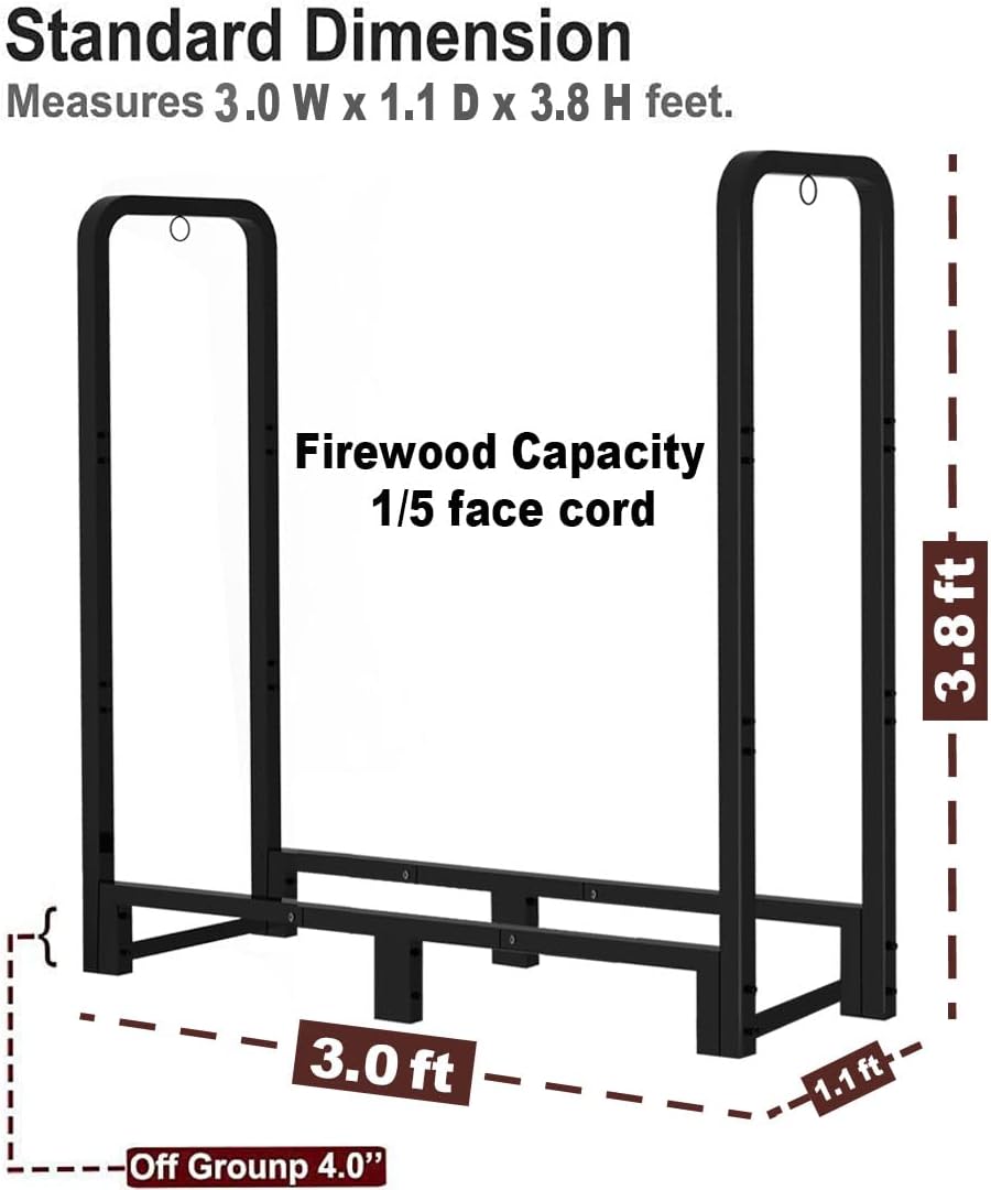 3FT Firewood Rack Stand Heavy Duty Logs Holder for Outdoor Indoor Fireplace M...