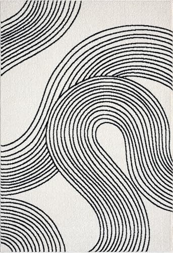 Abani Cream and Black Swirl Area Rug | 4" x 6" Beige Carpet with Wa...