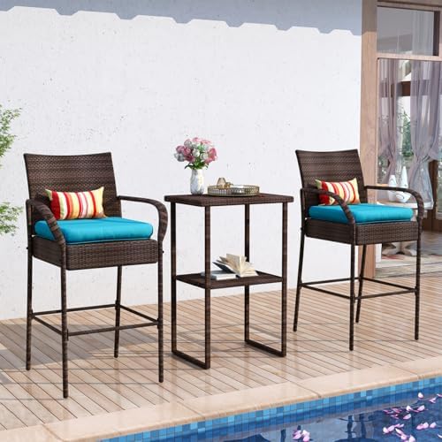 Sundale Outdoor Wicker Bar Stool Set of 2, Patio Counter Height Pub Chair
