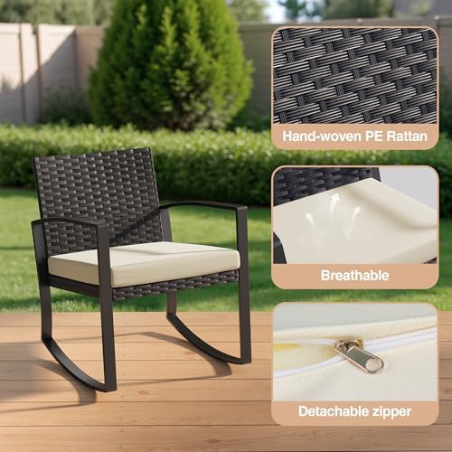Qsun 3 Pieces Porch Furniture Set Patio Rocking Bistro Set Outdoor Patio Chai...