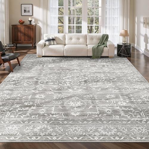 Soalmost 9x12 Area Rugs for Living Room, Washable Neutral Soft Rug Grey