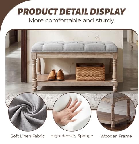 Kmax Rustic Wooden Storage Entryway Bench Shoe Rack Bench -1 Seat, Grey