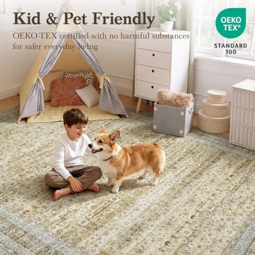 Lessymo 8x10 Washable Area Rugs for Living Room Bedroom,Beige Soft Non-Slip