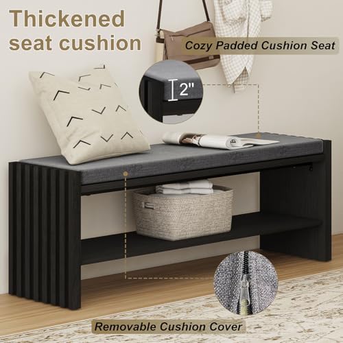 BON AUGURE 40" Entryway Shoe Bench with Storage & Cushion, Modern Fl...