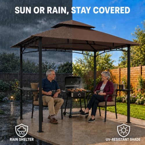 Garvee 8x5 Grill Gazebo, Outdoor BBQ Canopy Shelter with Double Tiered Roof V...