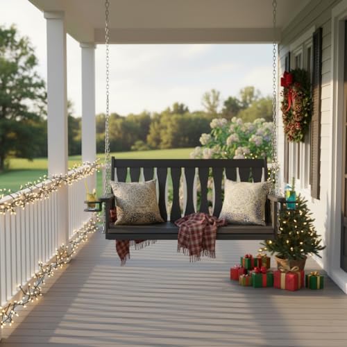 HIPS All-Weather Outdoor Hanging Porch Swing,2 Seat Hanging Swing Bench