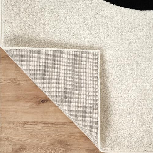 Abani Black and Cream Area Rug | 9' x 12' White Abstract Swirl Wave C...