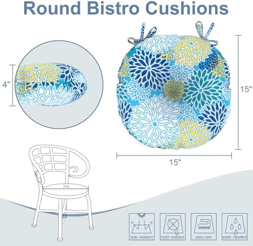 LVTXIII Outdoor Bistro Chair Cushions, 15"x15"x4" Round Patio ...