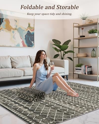 Miukiki 8x10 Area Rug for Living Room, Washable Soft Non Slip Rug Black