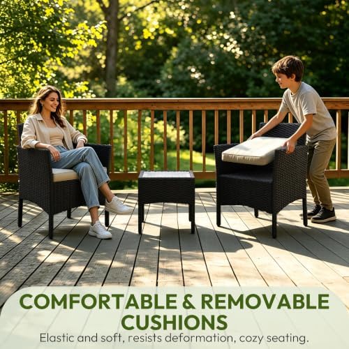 Yaheetech 3 Pieces Patio Conversation Set, Outdoor Rattan Bistro Furniture, 2...