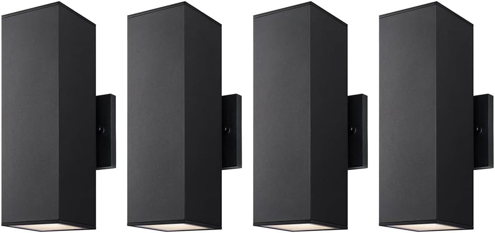 mirrea 12" Modern Outdoor Porch Light in 2 Lights, Matte Black, 4 Pack