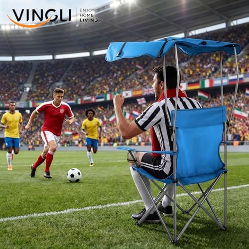 VINGLI Portable Folding Camping Chair with Canopy, Beach Chair with Canopy fo...