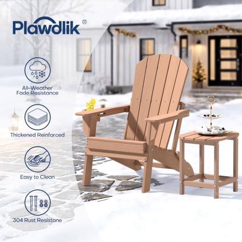 Plawdlik HDPE Folding Adirondack Chair Set of 2 with Cup Holder, Teak