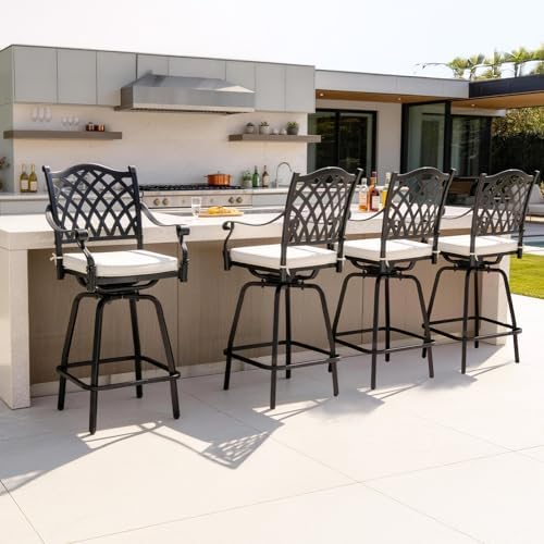 VINGLI Outdoor Swivel Bar Stools Set of 2, Cast Aluminum All-Weather Patio Ba...