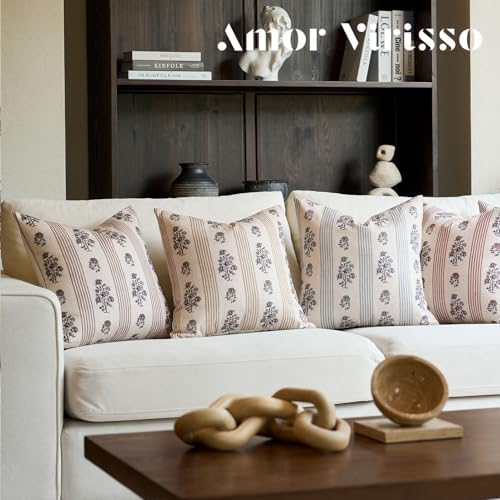 Amor Virisso Floral Throw Pillow Covers 20x20 Set of 2 Block Print Pillow Cov...