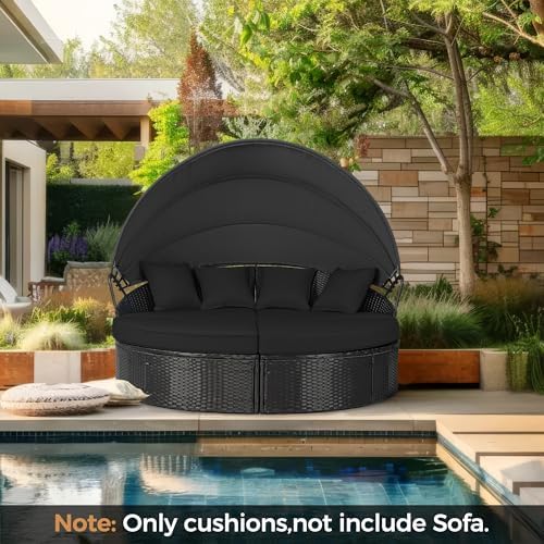 Crownland 66-Inch Outdoor Patio Canopy Bed Round Daybed Replacement Cushions,...