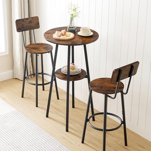 HOOBRO 3 Pieces Round Bar Height Table and Chairs Set, Round Dining Table Set...