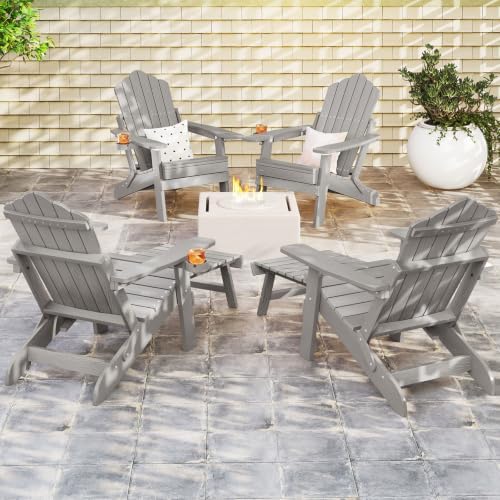 GIANTEX Folding Adirondack Chair, All-Weather Lounge Chair with Adjustable Ba...