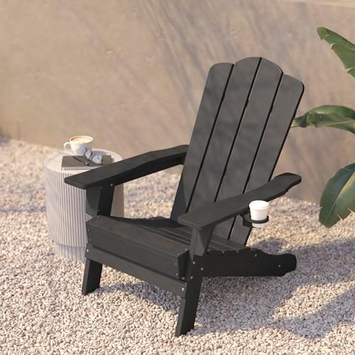 Flash Furniture Newport Adirondack Chair with Cup Holder, Weather Resistant P...