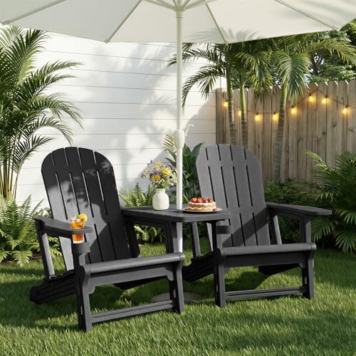 JY QAQA Outdoor Adirondack Chair Set of 2, All-Weather HDPE Patio Furniture w...