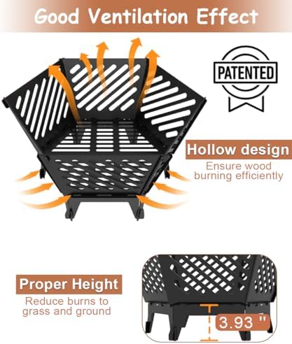 22.5 Inch Portable Hexagon Fire Pit with Travel Bag — Smokeless Patented Desi...