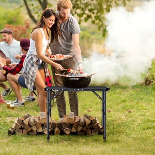Anbte 2 ft Folding Grill Table, Aluminum Camping Table 3 Heights Max 27.5"
