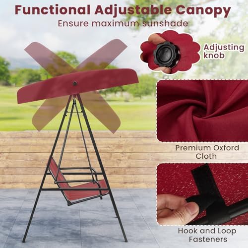 Tangkula 2 Person Porch Swing, Patio Swing with Adjustable Canopy, Heavy-Duty...