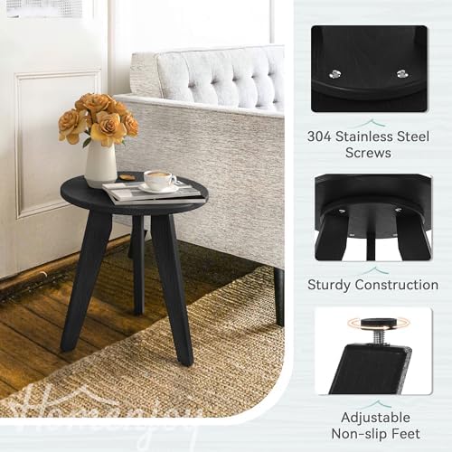 HDPS Outdoor Side Table, Small Round End Table for Outdoor, Black