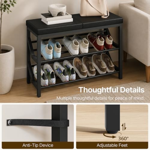 YATINEY Shoe Bench with Cushion, Entryway Bench with Shoe Storage, HX09BB