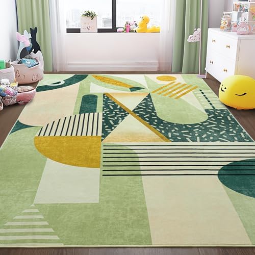 Tepook 5x7 Green Abstract Geometric Print Area Rug Modern