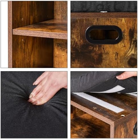 YMYNY Small Shoe Storage Bench with Cushion, Rustic Brown, HBD028H