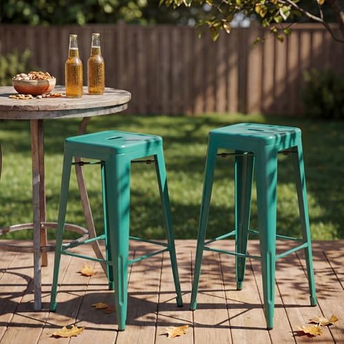 Shahoo 30 Inches Metal Bar Stools Counter Height Stackable Backless Stools, I...