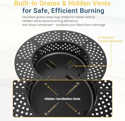 43" Large Fire Pit for Outside with 2 Adjustable Grills,Lid & Fire P...