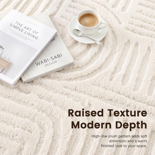 Etwel 5x7 Beige Modern Geometric Textured High-Low Pile Washable Area Rug
