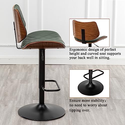 LUNLING Bar Stools Set of 2 Mid Century Modern Adjustable Counter Height Gree...