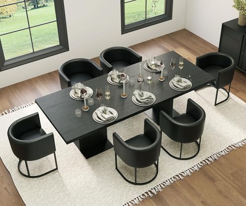 HNY Mid Century Modern Upholstered Barrel Black Dining Chairs with Arms Set o...
