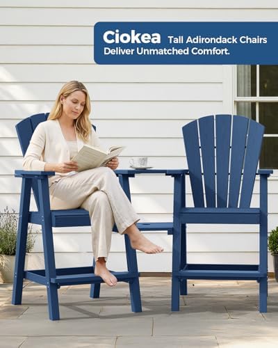 Ciokea Tall Adirondack Chairs Set of 2 with Connecting Trays, Navy Blue