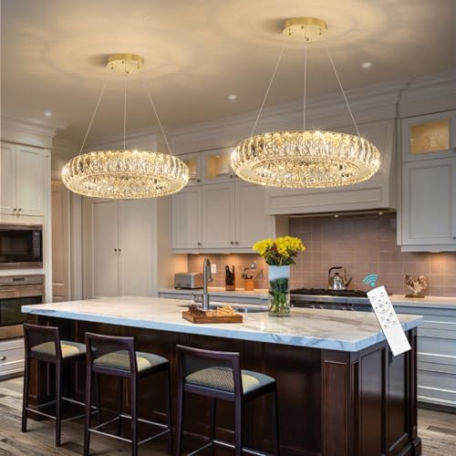 HAIXIANG Modern Chandelier Crystal LED Dimmable Ring Pendant Lights Adjustabl...